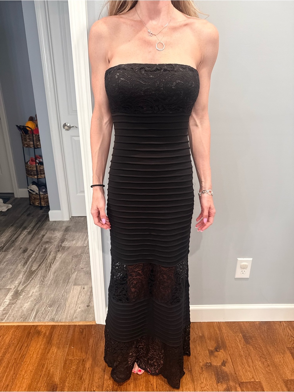 Calvin Klein Black Strapless Lace-Trim Maxi Dress